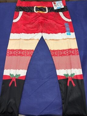 Women’s Rockin Around Holiday Santa Print Leggings - Red/Black